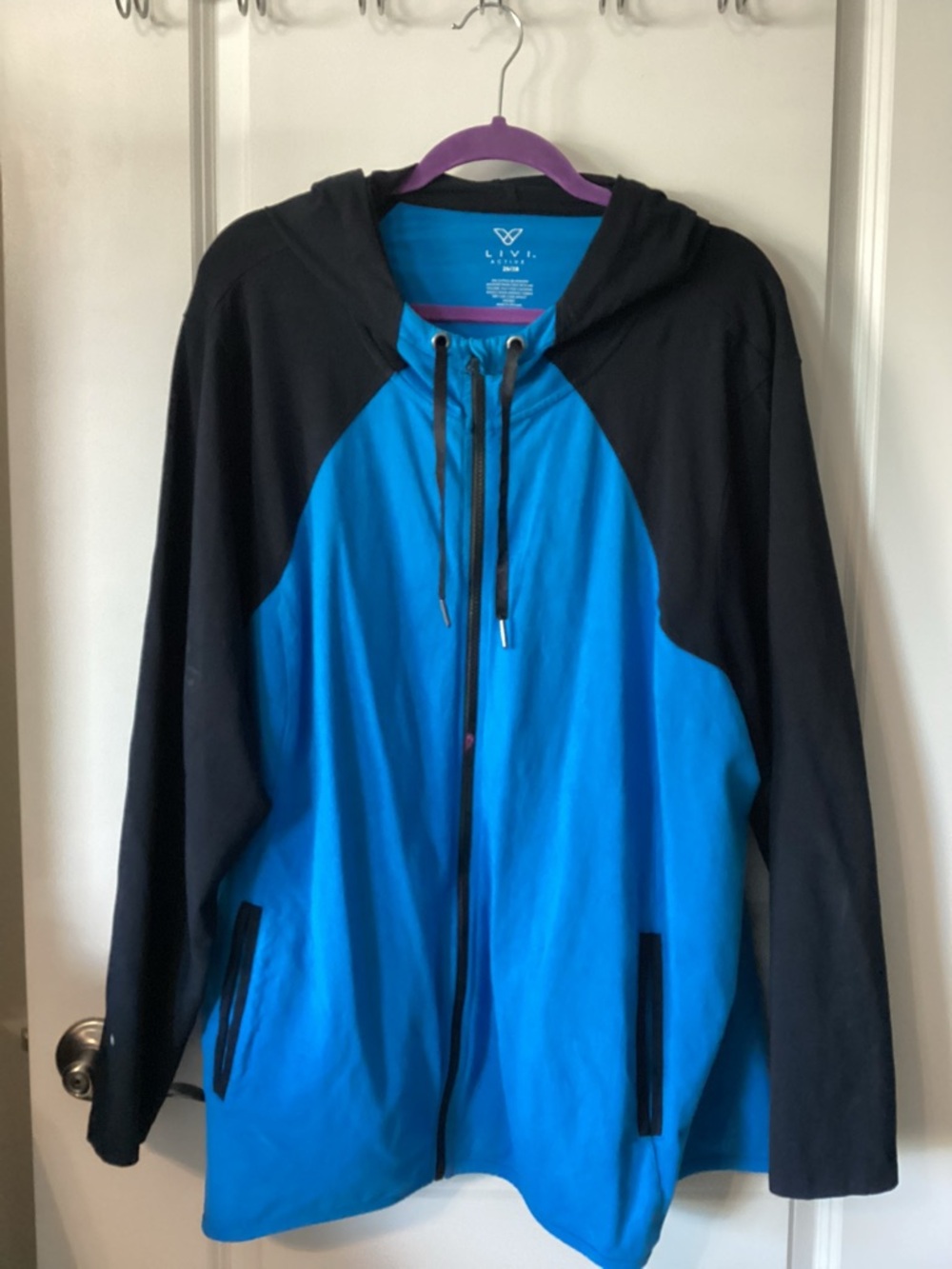 LIVI by LANE BRYANT Blue & Black Zip Hooded Jacket